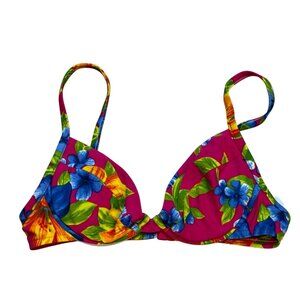 90s Victorias Secret Floral Print Bikini Top 36A Adjustable Straps‎ Padded Nylon